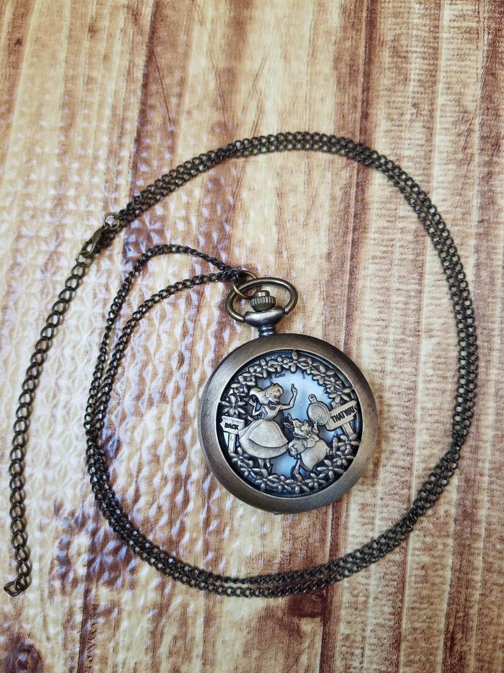 Disney Bronze-Tone Pocket Watch Necklace Alice In Wonderland Hot Topic
